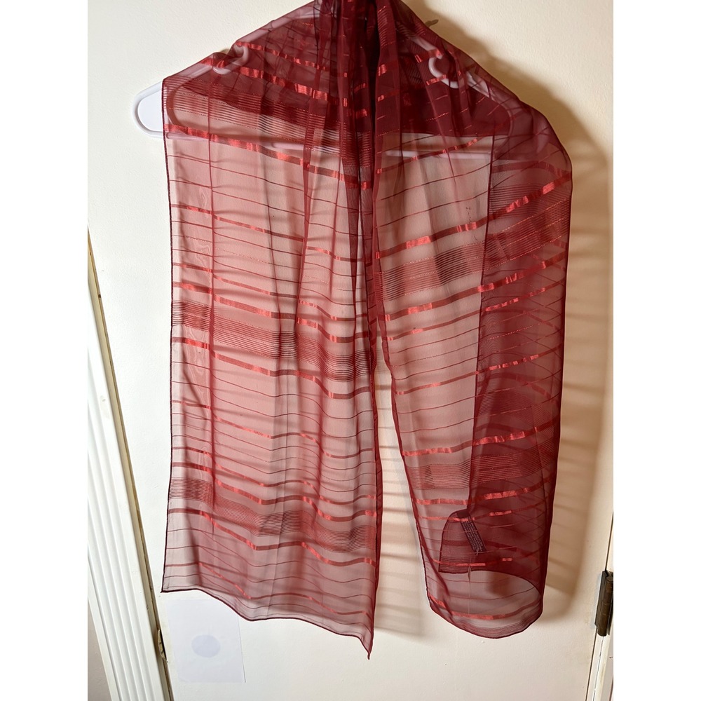 New Brick Red Sheer Satin Stripe Rectangular Scarf Wrap Poly 72482